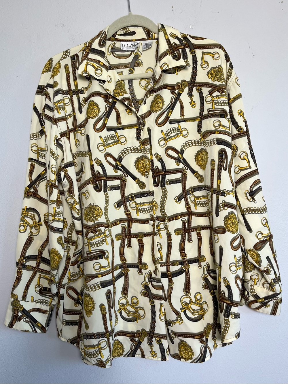 Vintage Le Caviar Women Equestrian Blouse Long Sleeve Button Down 90s Retro Sz L